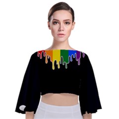 Gay Pride Flag Rainbow Drip On Black Blank Black For Designs Tie Back Butterfly Sleeve Chiffon Top by VernenInk