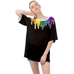 Gay Pride Flag Rainbow Drip On Black Blank Black For Designs Oversized Chiffon Top