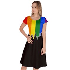 Gay Pride Flag Rainbow Drip On Black Blank Black For Designs Classic Short Sleeve Dress by VernenInk