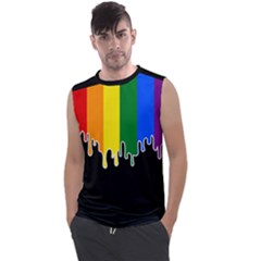 Gay Pride Flag Rainbow Drip On Black Blank Black For Designs Men s Regular Tank Top by VernenInk