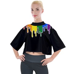 Gay Pride Flag Rainbow Drip On Black Blank Black For Designs Mock Neck Tee by VernenInk