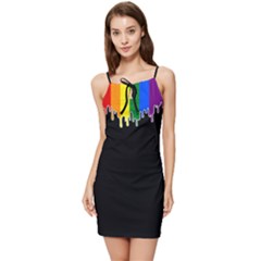 Gay Pride Flag Rainbow Drip On Black Blank Black For Designs Summer Tie Front Dress by VernenInk