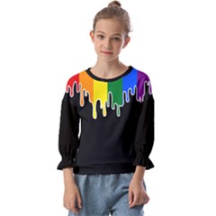 Gay Pride Flag Rainbow Drip On Black Blank Black For Designs Kids  Cuff Sleeve Top