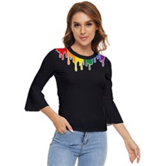 Gay Pride Flag Rainbow Drip On Black Blank Black For Designs Bell Sleeve Top