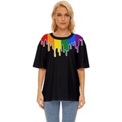 Gay Pride Flag Rainbow Drip On Black Blank Black For Designs Oversized Basic Tee by VernenInk