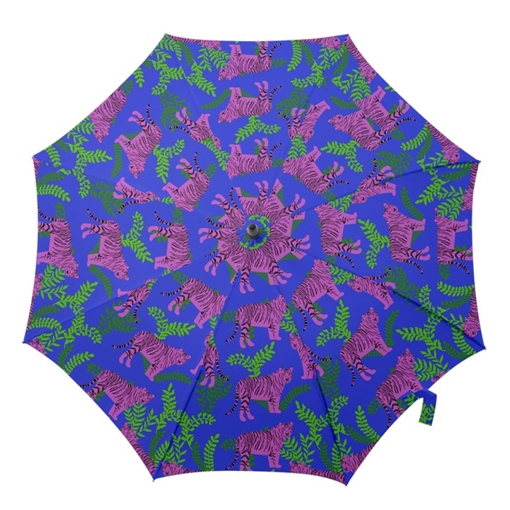 Pink Tigers On A Blue Background Hook Handle Umbrellas (Large)