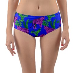 Pink Tigers On A Blue Background Reversible Mid-waist Bikini Bottoms by SychEva