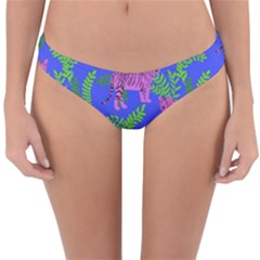 Pink Tigers On A Blue Background Reversible Hipster Bikini Bottoms by SychEva