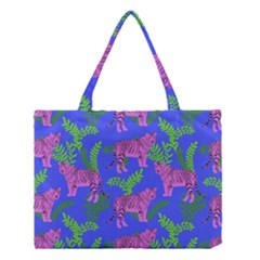 Pink Tigers On A Blue Background Medium Tote Bag by SychEva