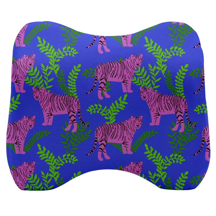 Pink Tigers On A Blue Background Velour Head Support Cushion