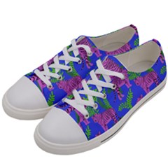 Pink Tigers On A Blue Background Women s Low Top Canvas Sneakers by SychEva