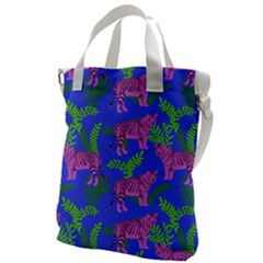 Pink Tigers On A Blue Background Canvas Messenger Bag by SychEva