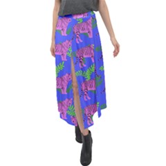 Pink Tigers On A Blue Background Velour Split Maxi Skirt by SychEva