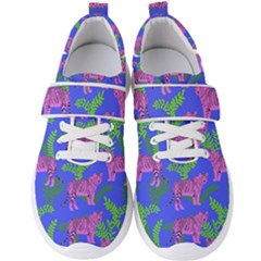 Pink Tigers On A Blue Background Men s Velcro Strap Shoes by SychEva