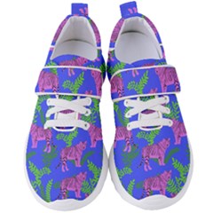 Pink Tigers On A Blue Background Women s Velcro Strap Shoes by SychEva