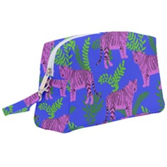 Pink Tigers On A Blue Background Wristlet Pouch Bag (large) by SychEva