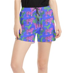 Pink Tigers On A Blue Background Women s Runner Shorts by SychEva