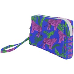 Pink Tigers On A Blue Background Wristlet Pouch Bag (small) by SychEva