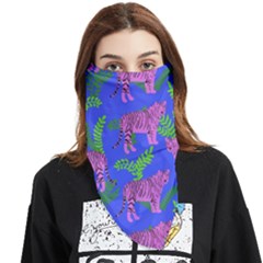 Pink Tigers On A Blue Background Face Covering Bandana (triangle) by SychEva