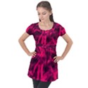 Purple Abstract Stars Puff Sleeve Tunic Top View1