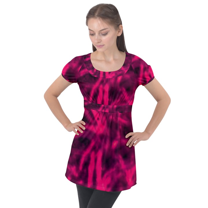 Purple Abstract Stars Puff Sleeve Tunic Top