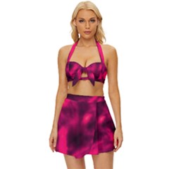 Purple Abstract Stars Vintage Style Bikini Top And Skirt Set 