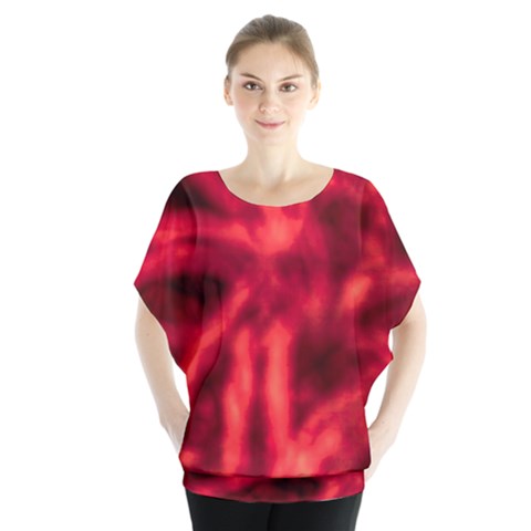 Cadmium Red Abstract Stars Batwing Chiffon Blouse by DimitriosArt