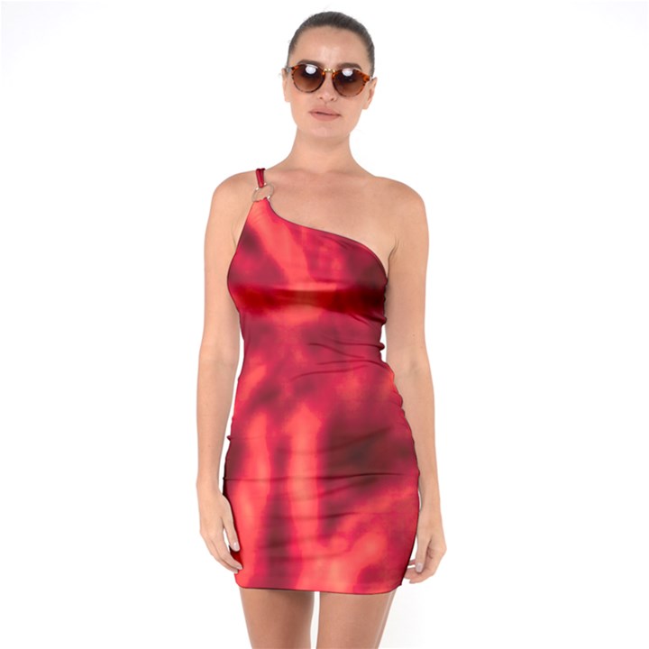 Cadmium Red Abstract Stars One Soulder Bodycon Dress