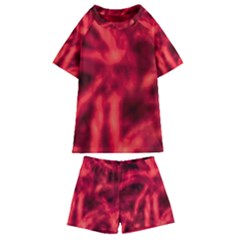 Cadmium Red Abstract Stars Kids  Swim Tee And Shorts Set by DimitriosArt