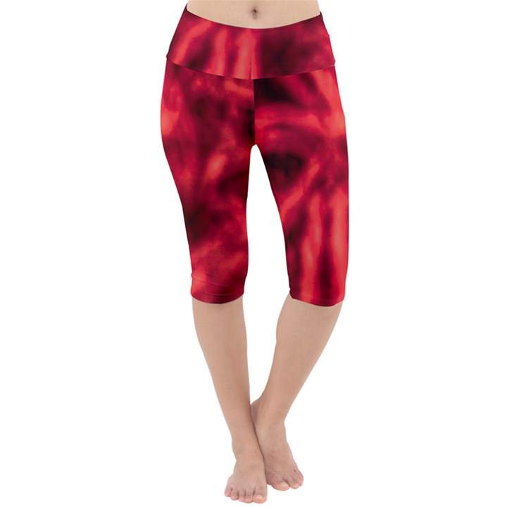 Cadmium Red Abstract Stars Lightweight Velour Cropped Yoga Leggings