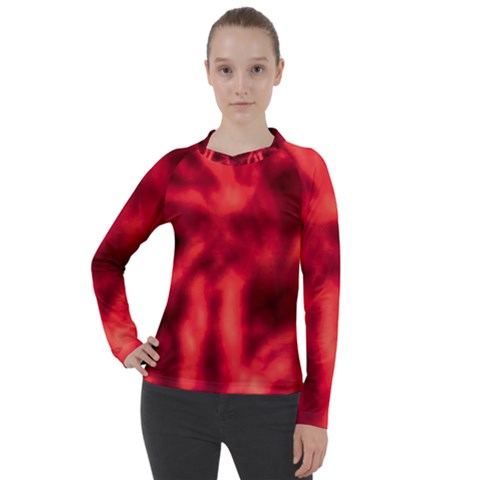 Cadmium Red Abstract Stars Women s Pique Long Sleeve Tee by DimitriosArt