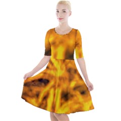 Golden Abstract Stars Quarter Sleeve A-line Dress by DimitriosArt