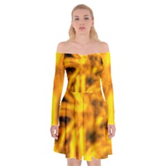 Golden Abstract Stars Off Shoulder Skater Dress by DimitriosArt