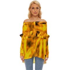 Golden Abstract Stars Off Shoulder Chiffon Pocket Shirt by DimitriosArt