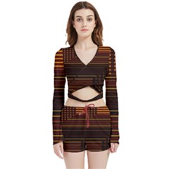 Gradient Velvet Wrap Crop Top and Shorts Set