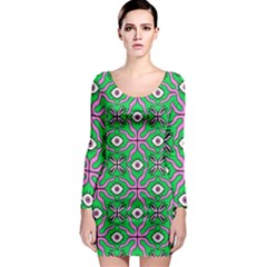 Abstract Illustration With Eyes Long Sleeve Bodycon Dress by SychEva