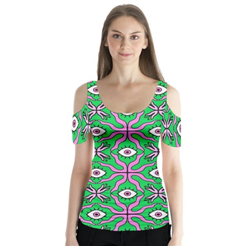 Abstract Illustration With Eyes Butterfly Sleeve Cutout Tee  by SychEva