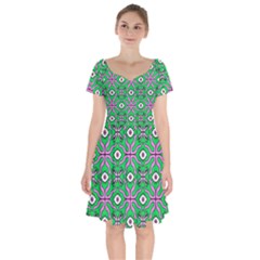 Abstract Illustration With Eyes Short Sleeve Bardot Dress by SychEva