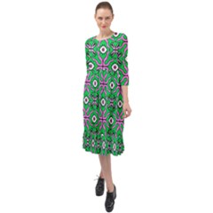 Abstract Illustration With Eyes Ruffle End Midi Chiffon Dress by SychEva