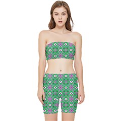 Abstract Illustration With Eyes Stretch Shorts And Tube Top Set