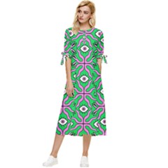 Abstract Illustration With Eyes Bow Sleeve Chiffon Midi Dress