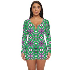 Abstract Illustration With Eyes Long Sleeve Boyleg Swimsuit