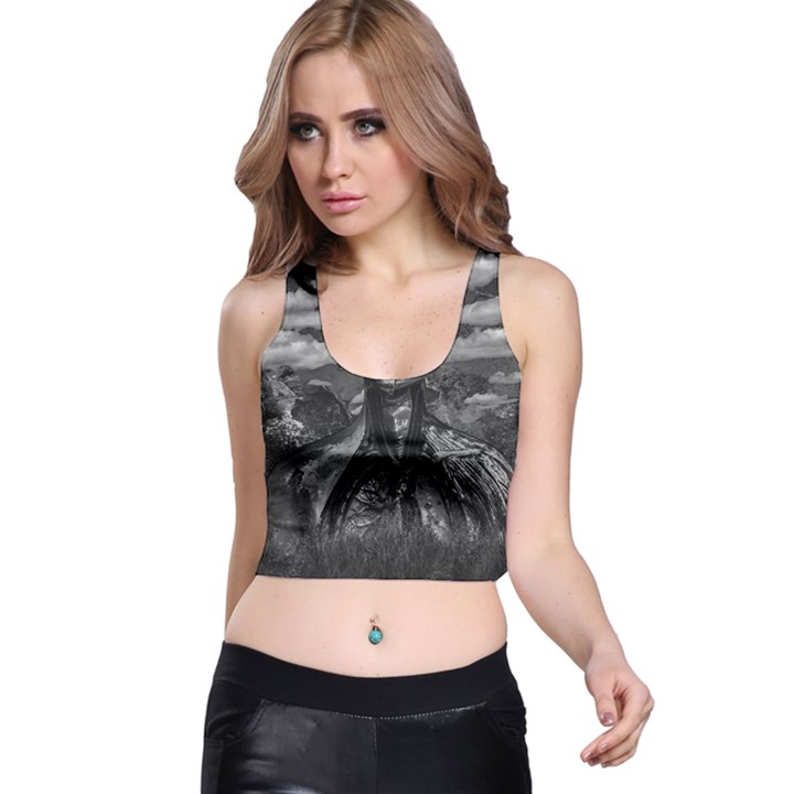 Bw Creepy Fantasy Scene Artwork Racer Back Crop Top