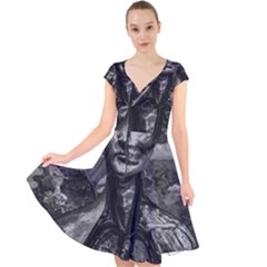 Bw Creepy Fantasy Scene Artwork Cap Sleeve Front Wrap Midi Dress by dflcprintsclothing