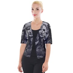 Bw Creepy Fantasy Scene Artwork Cropped Button Cardigan by dflcprintsclothing