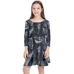 Bw Creepy Fantasy Scene Artwork Kids  Quarter Sleeve Skater Dress by dflcprintsclothing