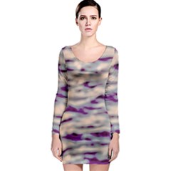 Orange  Waves Abstract Series No1 Long Sleeve Bodycon Dress