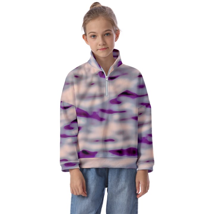 Orange  Waves Abstract Series No1 Kids  Half Zip Hoodie