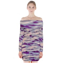 Orange  Waves Abstract Series No1 Long Sleeve Off Shoulder Dress by DimitriosArt