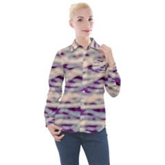 Orange  Waves Abstract Series No1 Women s Long Sleeve Pocket Shirt